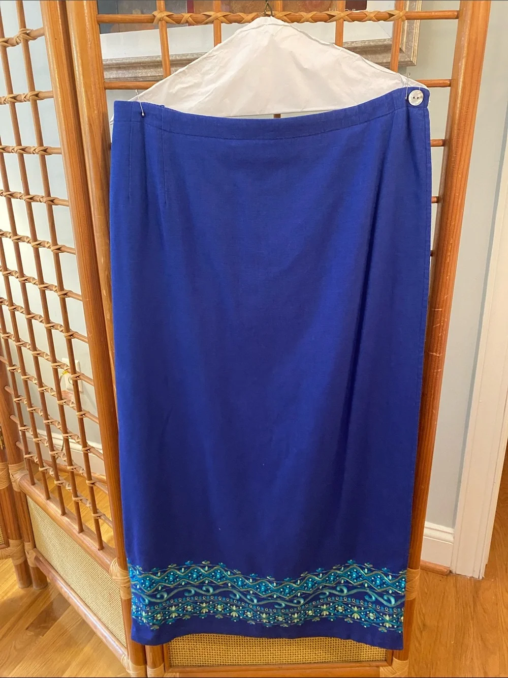 Embroidered Hem Royal Blue Maxi Skirt